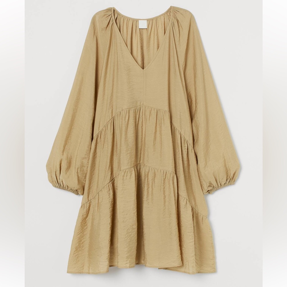 H&M dress tan v neck flowy size small